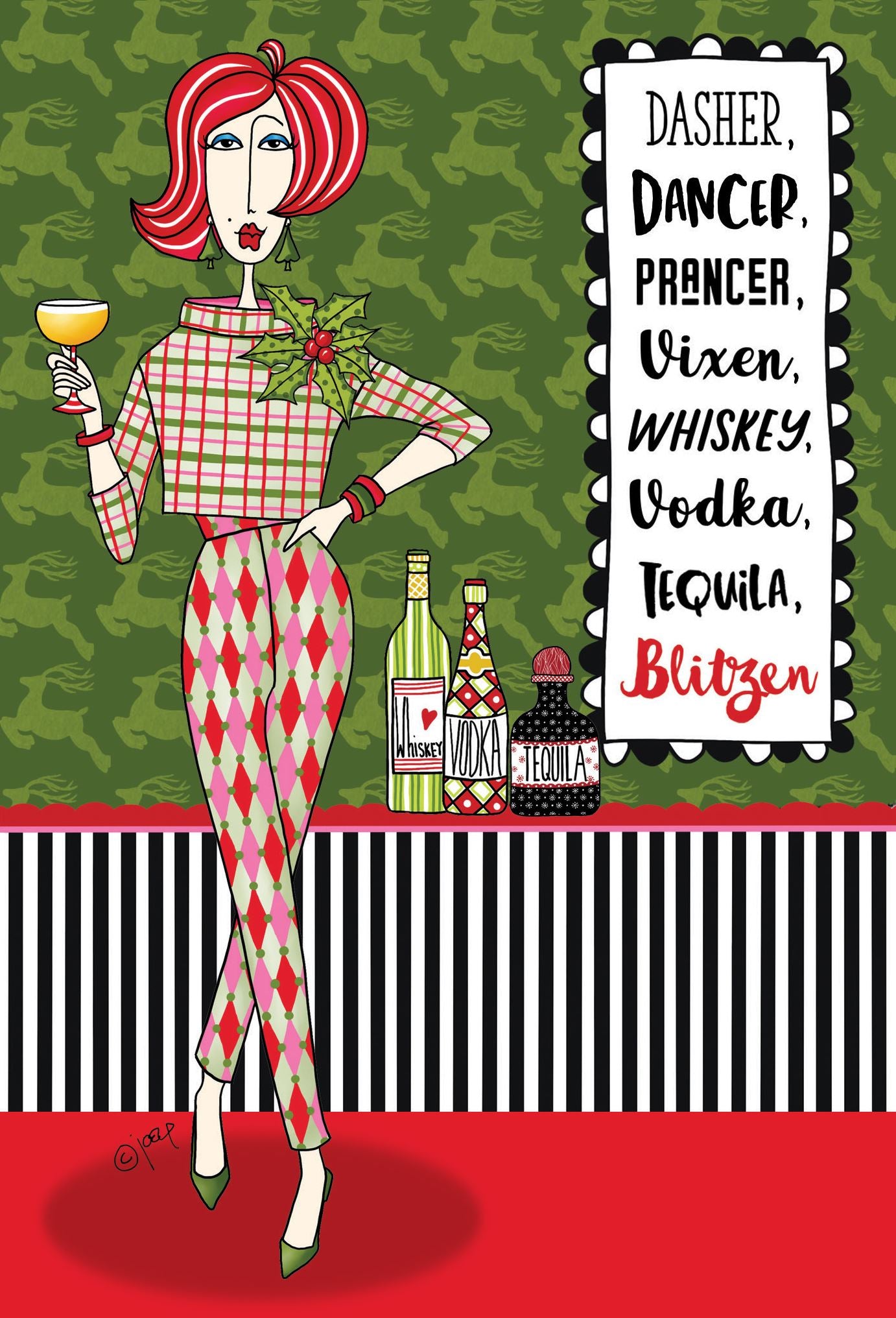 Pictura Christmas Card Dasher, Dancer, Prancer featuring festive holiday reindeer illustration, available at Be Charmed