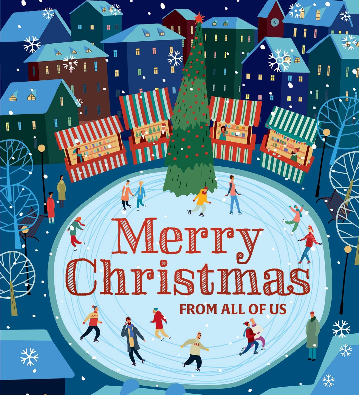 Pictura Merry Christmas From All of Us Christmas Card featuring a festive holiday greeting card design, available at Be Charmed