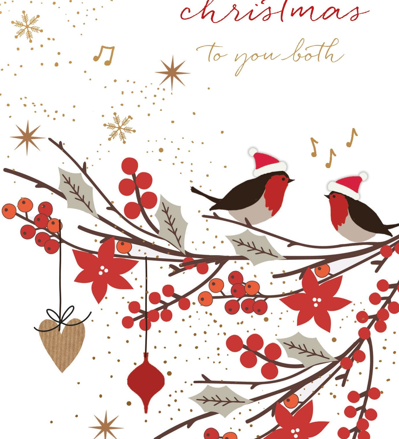 Pictura Merry Christmas to You Both Christmas Card featuring festive holiday birds, available at Be Charmed