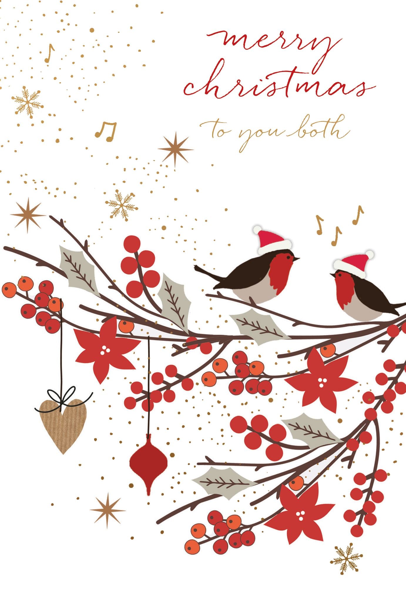 Pictura Merry Christmas to You Both Christmas Card featuring festive holiday birds, available at Be Charmed