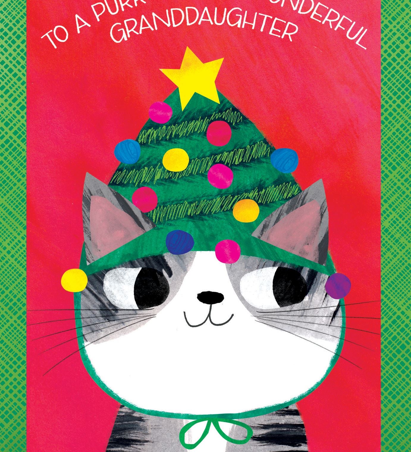Pictura Christmas Card - To a Purr-fectly Wonderful Granddaughter featuring a festive holiday greeting card design with a cute cat, available at Be Charmed