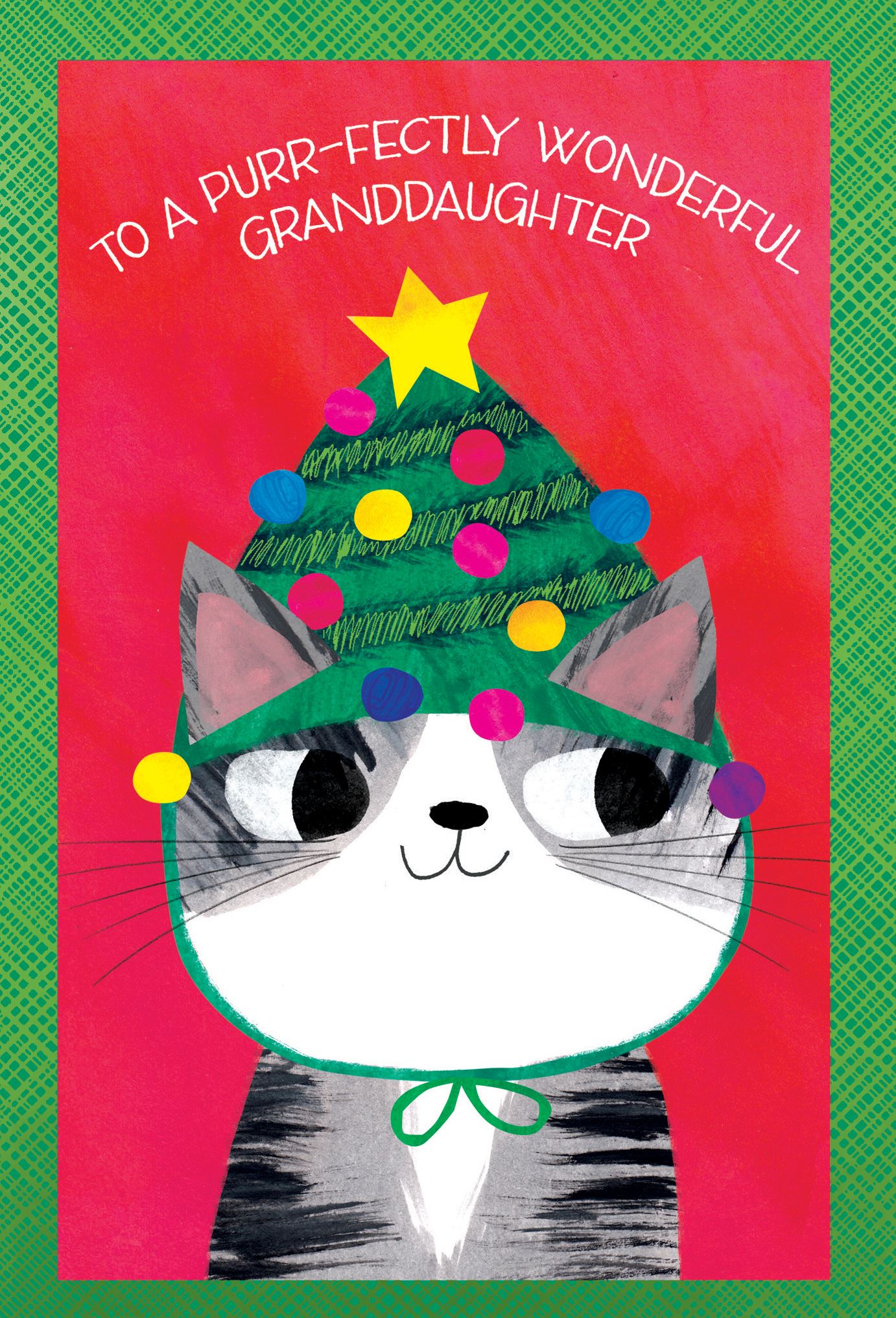 Pictura Christmas Card - To a Purr-fectly Wonderful Granddaughter featuring a festive holiday greeting card design with a cute cat, available at Be Charmed
