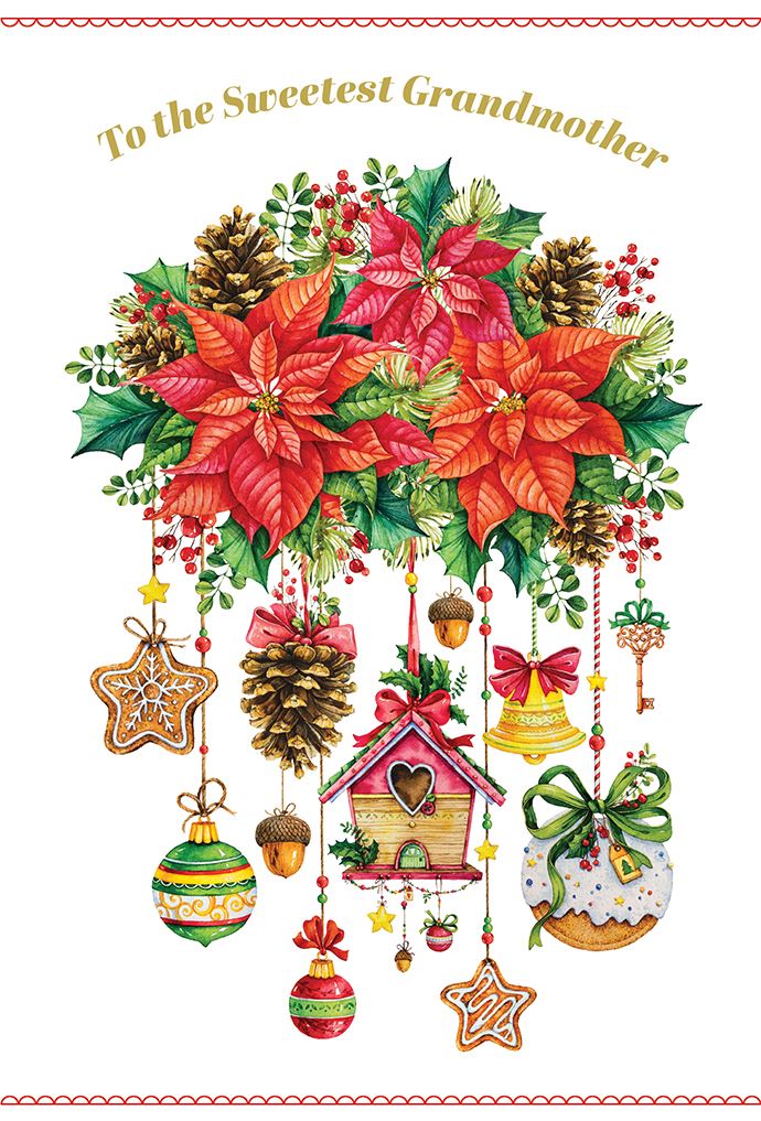 Pictura Christmas Card - To the Sweetest Grandmother featuring a festive holiday greeting card design, available at Be Charmed