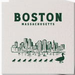 Rustic Marlin Boston Skyline Ducklings coaster featuring an illustrated city and ducklings design, available at Be Charmed
