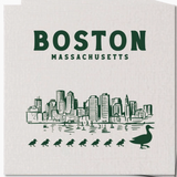 Rustic Marlin Boston Skyline Ducklings coaster featuring an illustrated city and ducklings design, available at Be Charmed