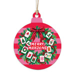 Rustic Marlin Merry Mahjong ornament featuring a wreath with christmas tiles, available at Be Charmed