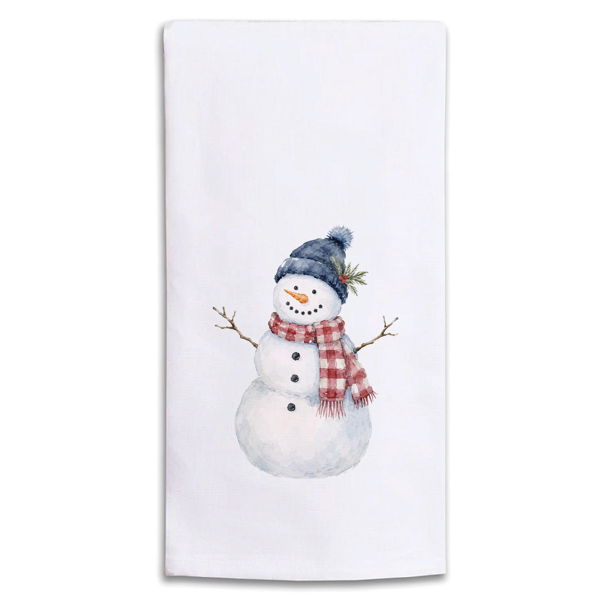 Rustic Marlin snowman tea towel featuring a festive winter illustration, available at Be Charmed