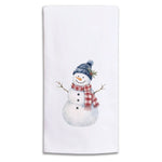 Rustic Marlin snowman tea towel featuring a festive winter illustration, available at Be Charmed