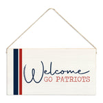 Rustic Marlin Welcome Go Patriots twine sign featuring team colors and bold typography, available at Be Charmed