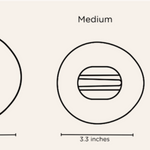 Size chart diagram showing three circular shapes labeled Large, Medium, and Small with width measurements of 3.7 inches, 3.