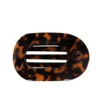 Small Teleties flat round clip in tortoise pattern featuring a sleek geometric design, available at Be Charmed