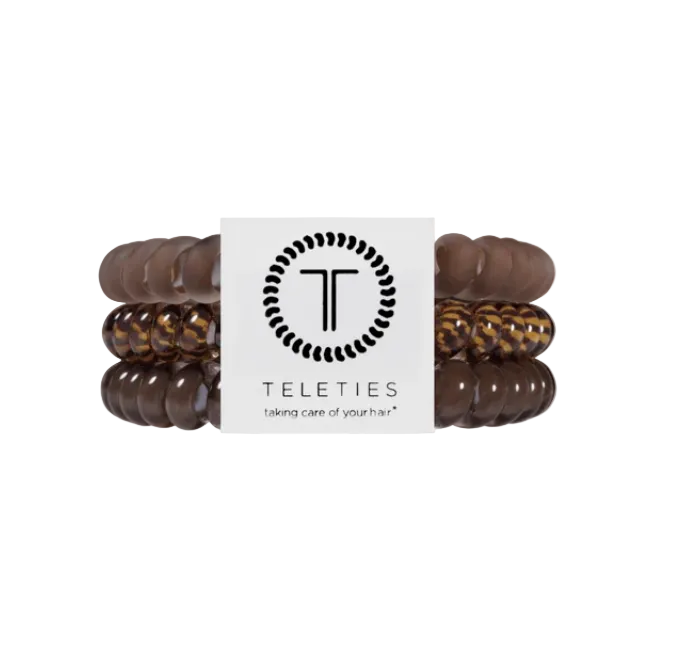 Small eleties Morning Brew hair ties featuring a warm neutral spiral design, available at Be Charmed