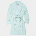 A mint UGG brand robe with a tie belt, displayed on a white background. Available at Be Charmed