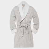 A gray UGG brand robe with a tie belt, displayed on a white background. Available at Be Charmed