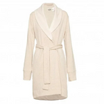 A beige UGG brand robe with a tie belt, displayed on a white background. Available at Be Charmed