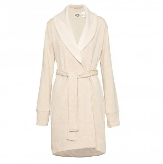 A beige UGG brand robe with a tie belt, displayed on a white background. Available at Be Charmed