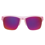 Goodr Light pink sunglasses with vibrant magenta and purple mirrored lenses, shown from a front-facing angle on a solid white background. Available at Be Charmed