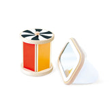 Hape spinning drum with mirror featuring multi-colored wooden panels and a reflective center available at Be Charmed