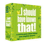 A boxed trivia game titled 'I Should Have Known That!' with green background and owl illustrations. Available at Be Charmed