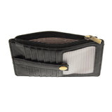 Joy Susan Black wallet with gold accents on a white background. Available at Be Charmed