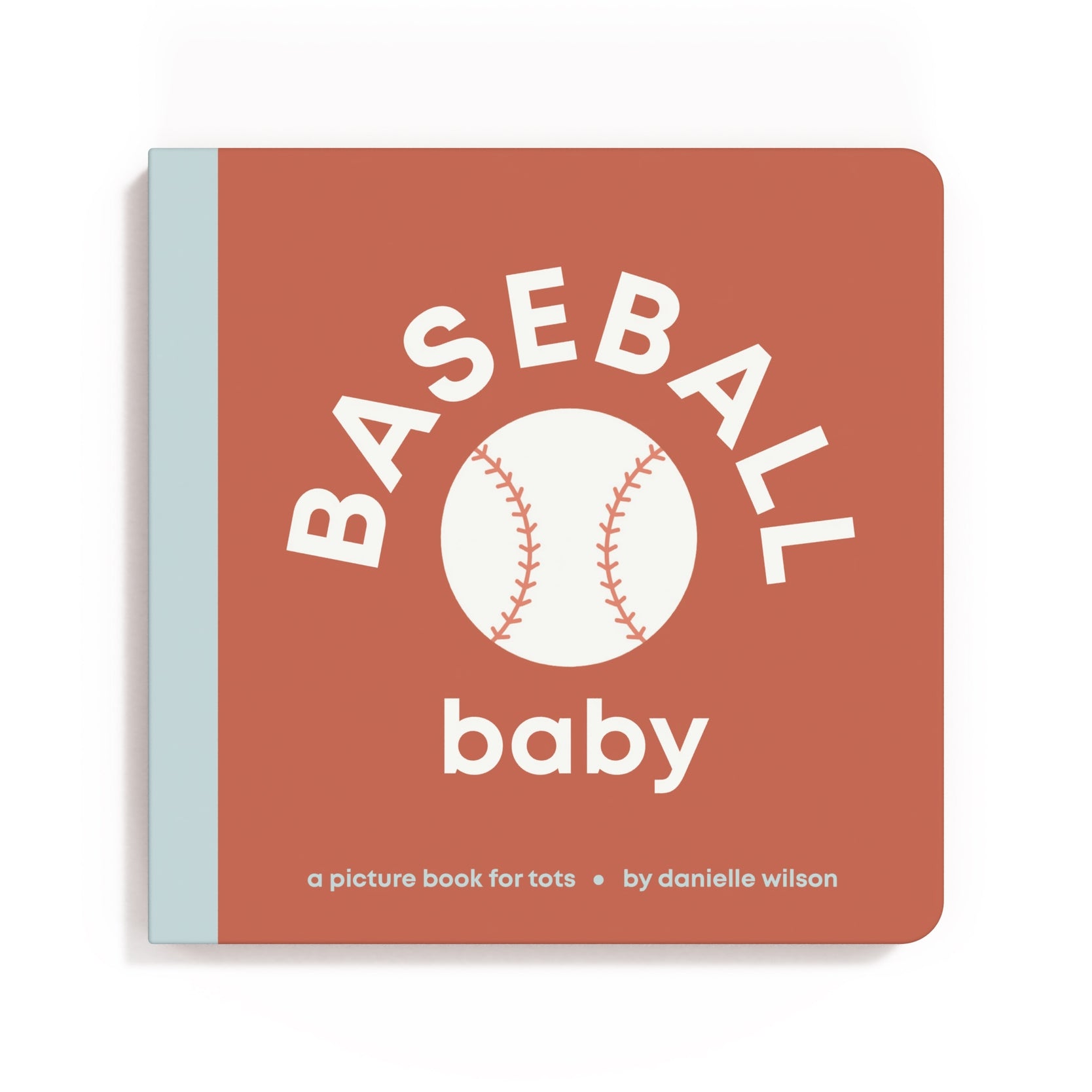 Book titled 'Baseball Baby' with a baseball graphic on a red background. Available at Be Charmed