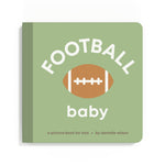 Book titled 'Football Baby' with a football illustration on a green background. Available at Be Charmed