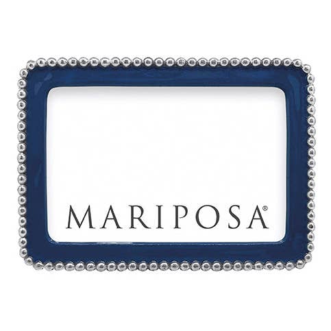 Mariposa beaded 4x6 frame blue featuring a handcrafted recycled aluminum picture frame with blue bead accents available at Be Charmed