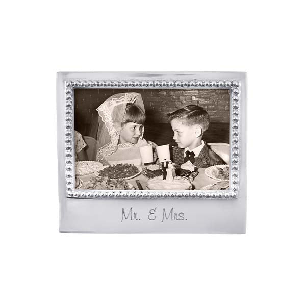 Mariposa Mr & Mrs beaded 4x6 frame featuring a handcrafted recycled aluminum border with romantic detailing available at Be Charmed
