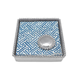 Mariposa beaded napkin box set round pearl featuring a handcrafted recycled aluminum holder with pearl bead accents available at Be Charmed
