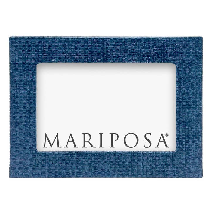 Mariposa faux grasscloth 4x6 frame in indigo featuring a textured woven blue finish available at Be Charmed