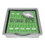 Mariposa signature napkin box football featuring a handcrafted recycled aluminum holder with football detail available at Be Charmed