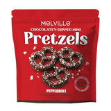 Melville Candy Company Peppermint Mini Pretzels featuring chocolate-dipped pretzels with peppermint crunch available at Be Charmed