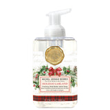 Foaming hand soap bottle with holiday design on a white background. Available at Be Charmed