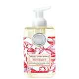 Michel Design Works peppermint foaming hand soap bottle on a white background. Available at Be Charmed