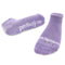 A pair of light purple athletic socks with the phrase 'perfectly me' written in white text. Available at Be Charmed