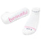 A pair of white socks with the words 'beautiful' and 'notes to self' printed in pink and blue ink respectively. Available at Be Charmed