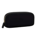 A black soft-shell zippered carrying case with a gold zipper pull and a subtle embossed logo on the front, shown against a plain white background. Availablea t Be Charmed