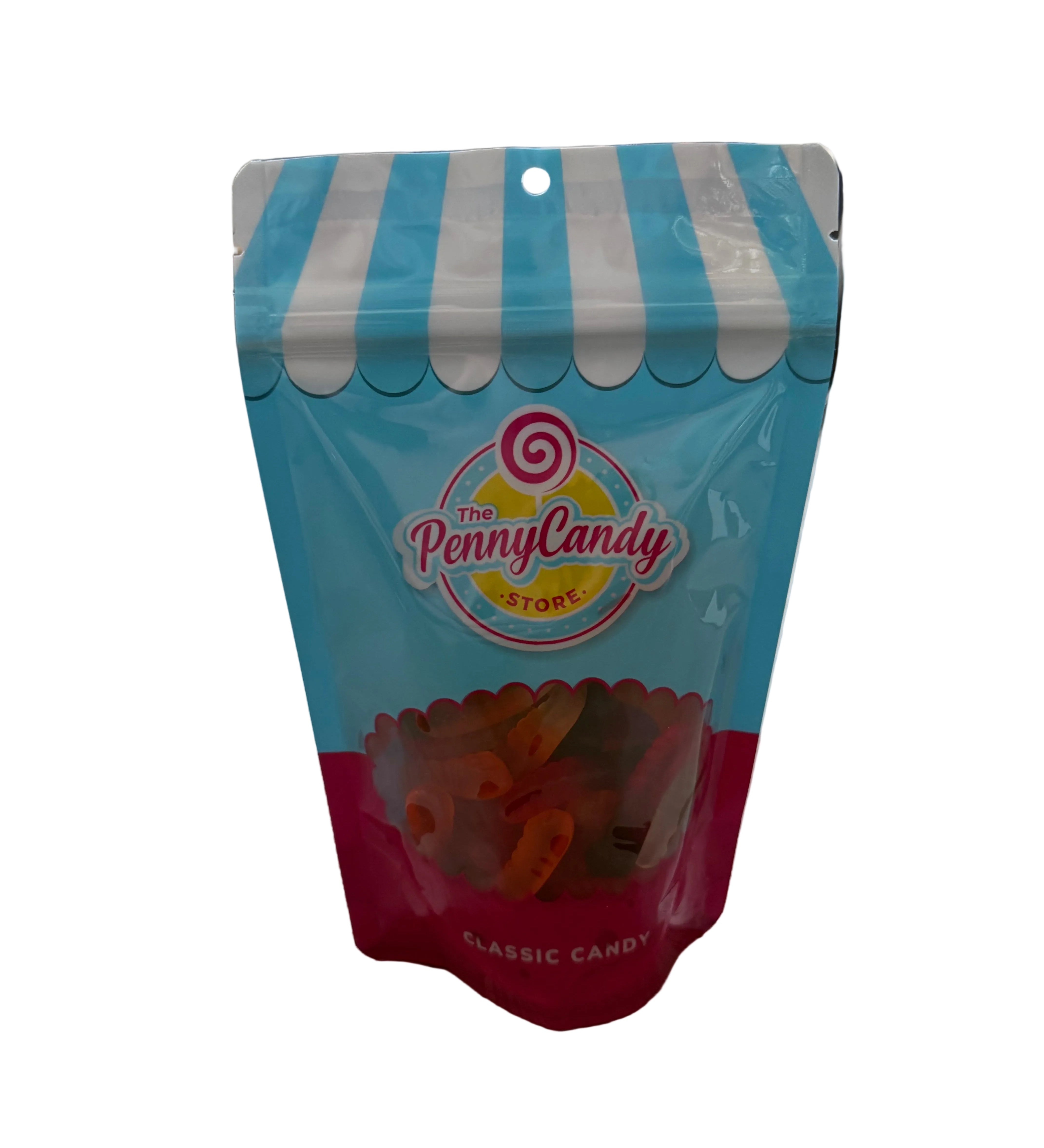 Gummi worms Penny Candy market bags featuring durable canvas tote design available at Be Charmed