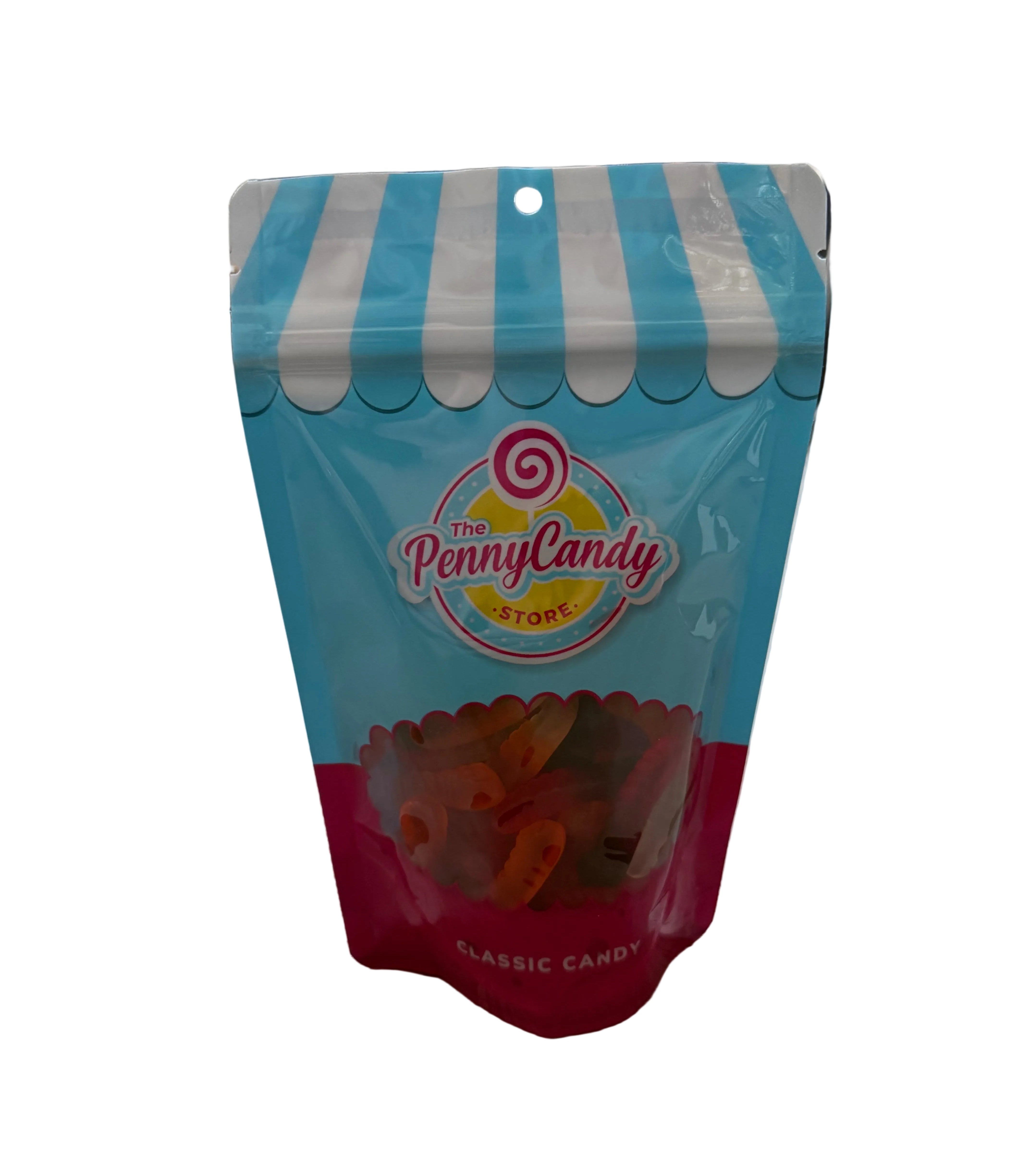 Gummi worms Penny Candy market bags featuring durable canvas tote design available at Be Charmed