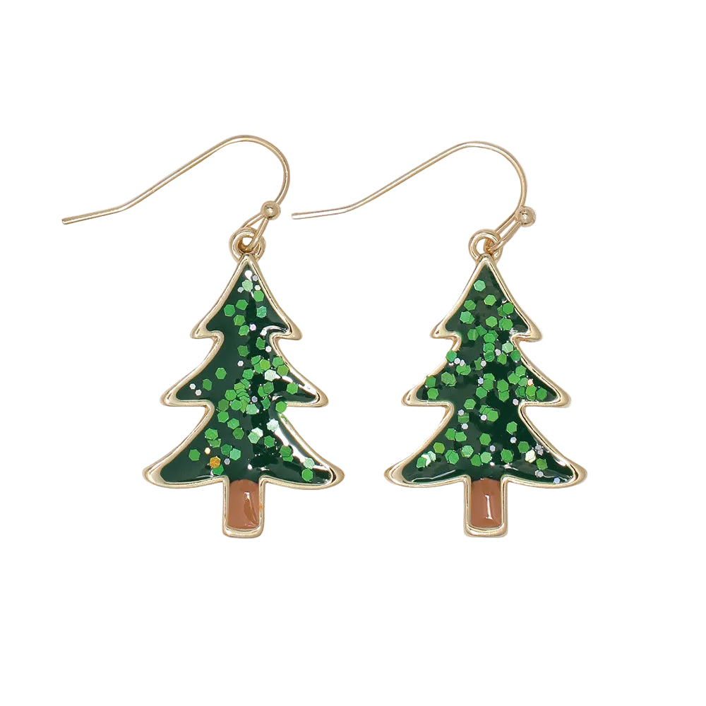 Periwinkle glitter Christmas trees earrings featuring sparkling holiday tree designs available at Be Charmed