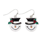 Periwinkle Silver Frosty Face w/Crystals earrings featuring a sparkling holiday snowman design available at Be Charmed