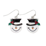 Periwinkle Silver Frosty Face w/Crystals earrings featuring a sparkling holiday snowman design available at Be Charmed