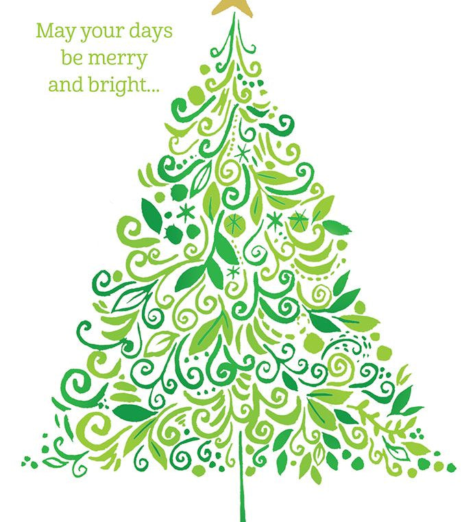 Pictura Christmas Tree Christmas card, festive holiday greeting card featuring a decorated tree available at Be Charmed