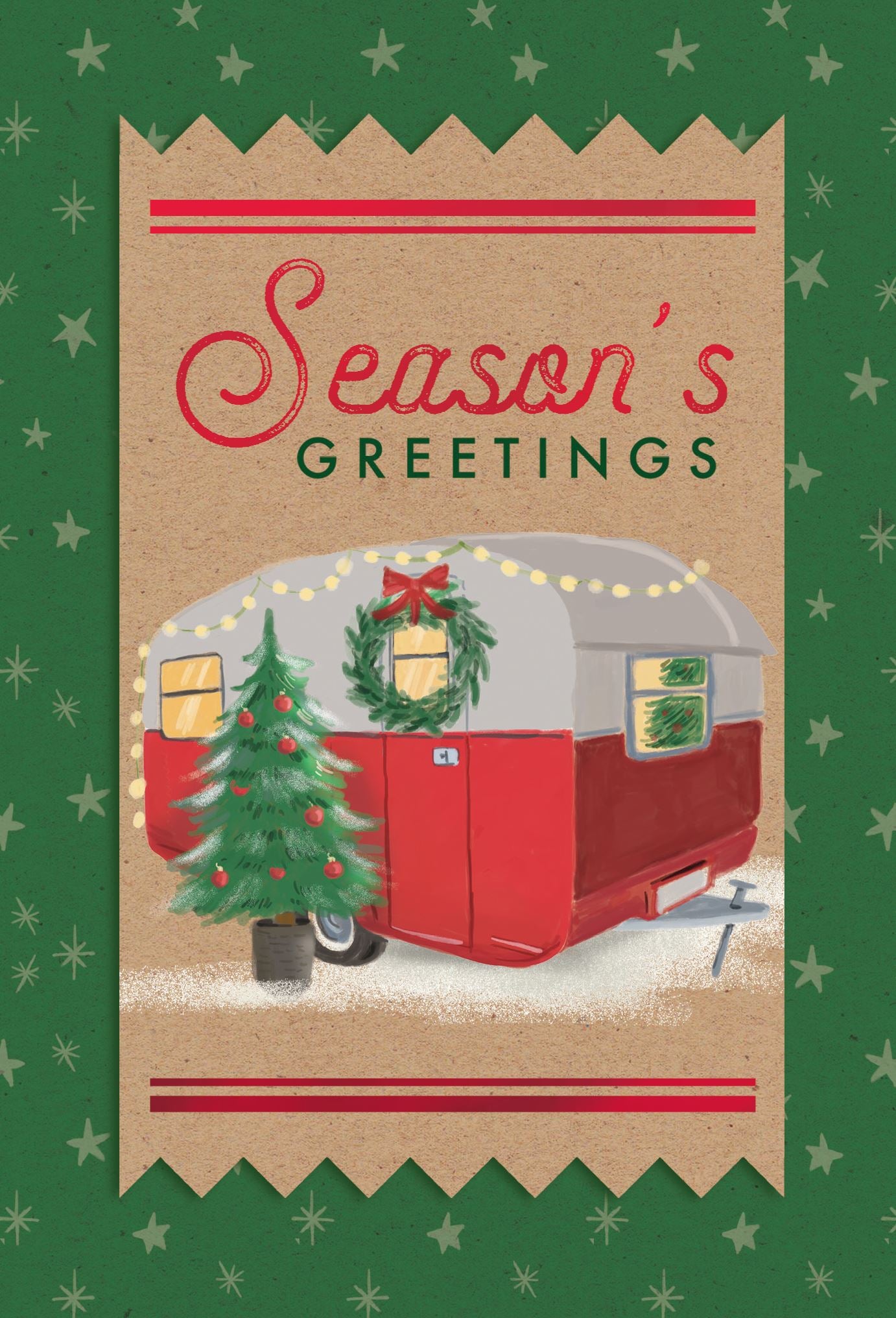 Pictura Season's Greetings Christmas Card featuring a holiday camper available at Be Charmed