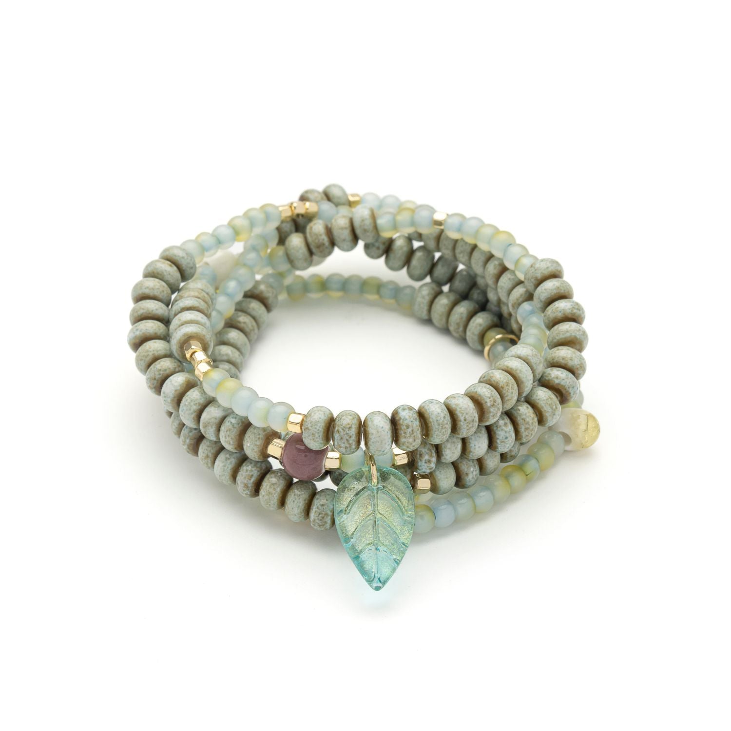 Scout Curated Wears Ceramic Bead Wrap in  renewal/leaf; featuring multi-strand ceramic and metallic bead wrap bracelet available at Be Charmed