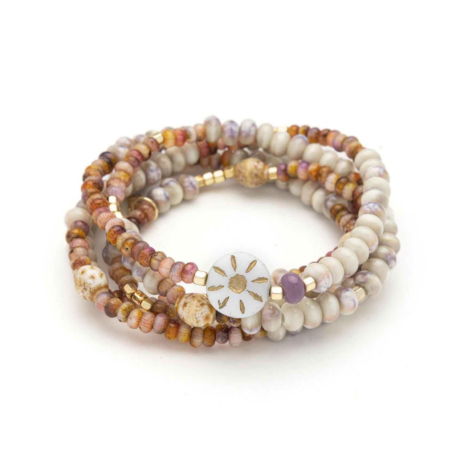 Scout Curated Wears Ceramic Bead Wrap in abundance/sun; featuring multi-strand ceramic and metallic bead wrap bracelet available at Be Charmed