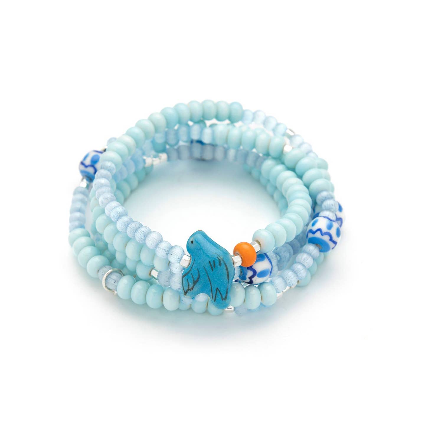 Scout Curated Wears Ceramic Bead Wrap in joy/bluebird; featuring multi-strand ceramic and metallic bead wrap bracelet available at Be Charmed