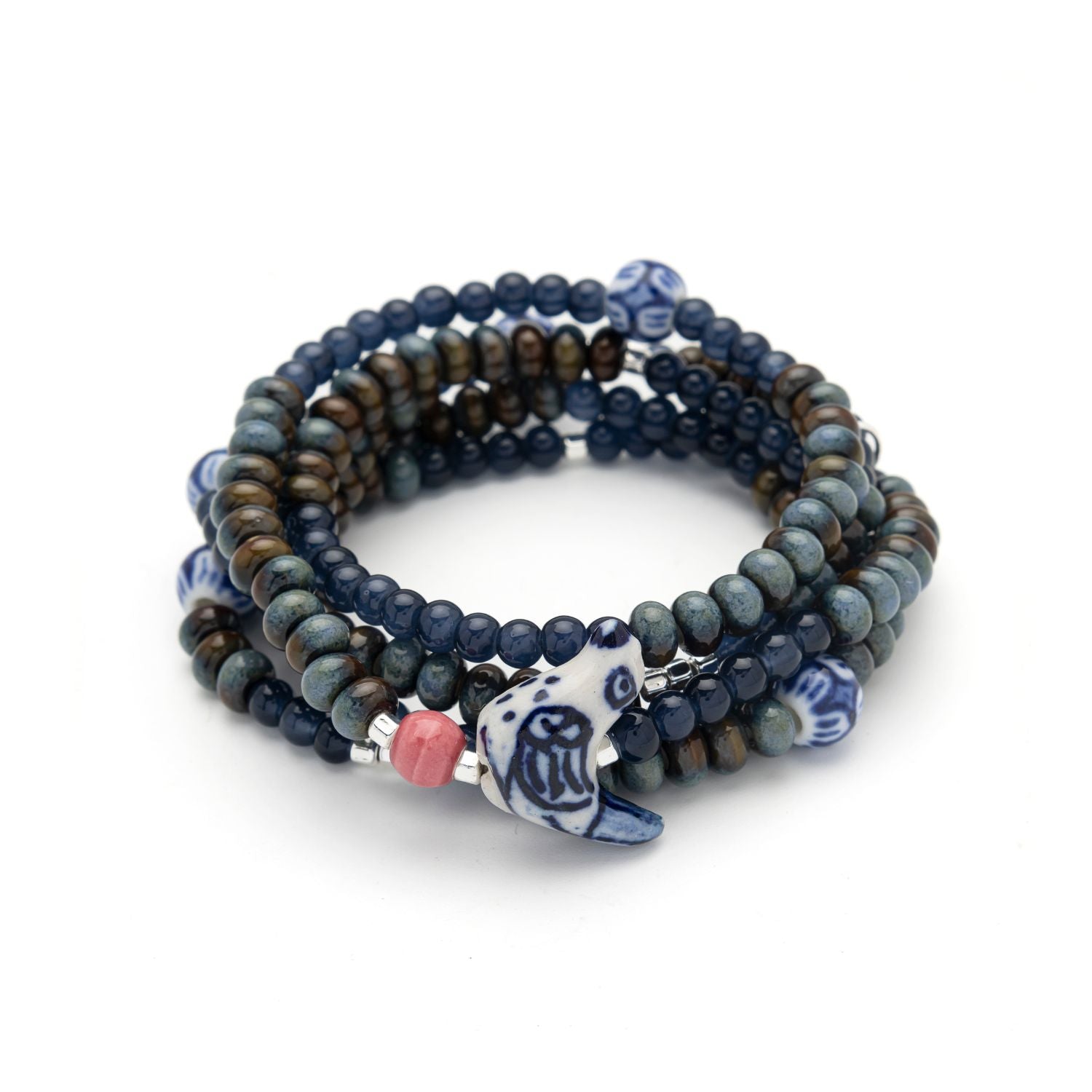 Scout Curated Wears Ceramic Bead Wrap in peace/dove; featuring multi-strand ceramic and metallic bead wrap bracelet available at Be Charmed