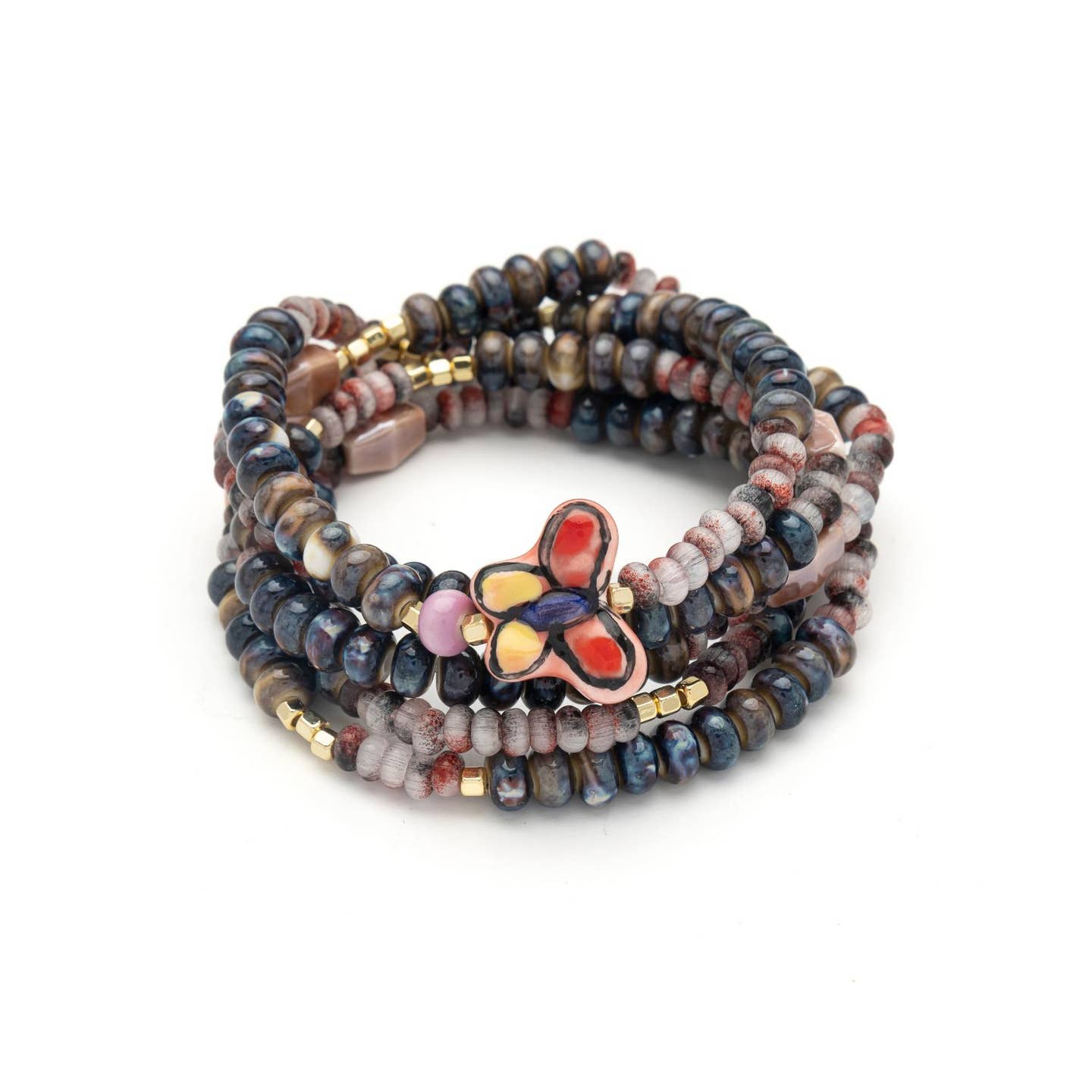Scout Curated Wears Ceramic Bead Wrap in transformation/butterfly; featuring multi-strand ceramic and metallic bead wrap bracelet available at Be Charmed