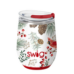 Winter Cardinal Swig holiday stemless wine cup featuring a festive seasonal pattern available at Be Charmed